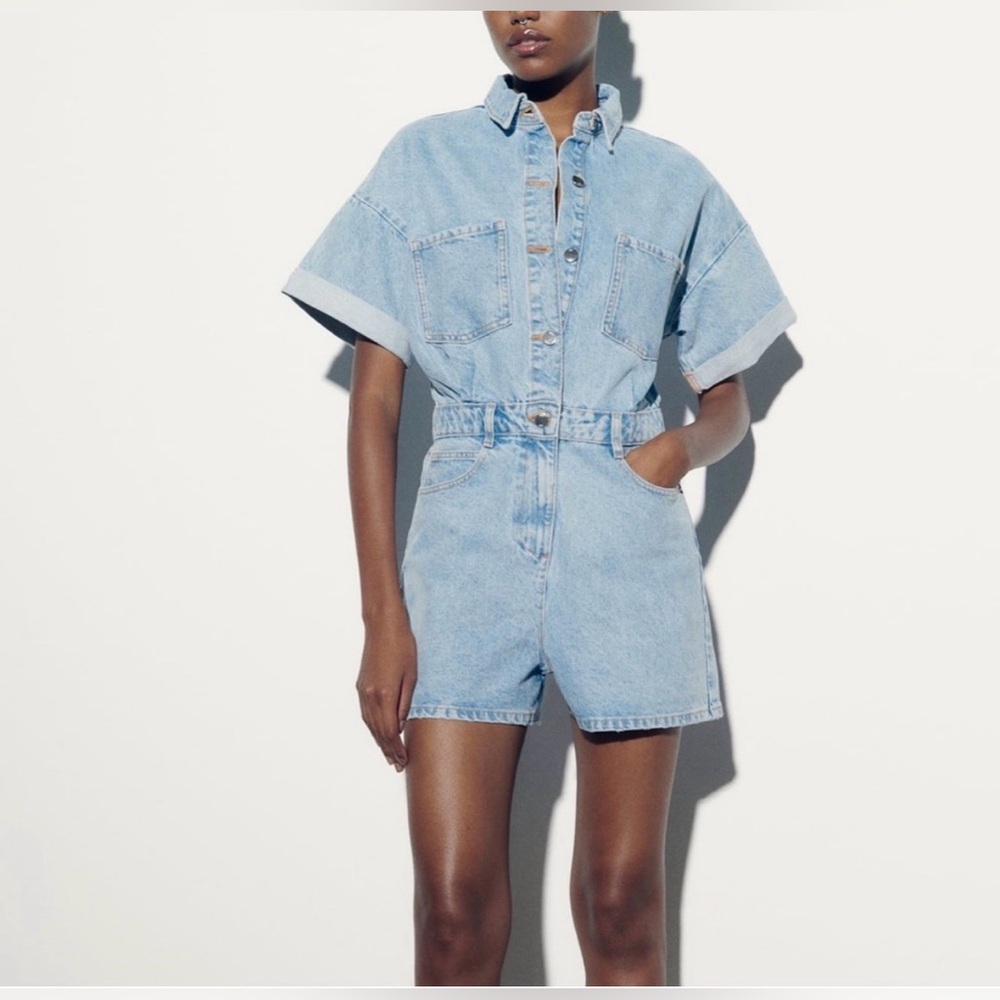 Zara Light Blue Denim Jumpsuit